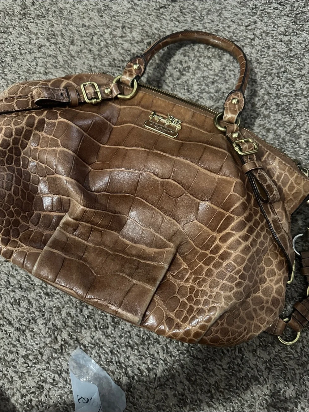 Coach Brown Croc-Embossed Leather Satchel with Gold Hardware - Picture 1 of 16